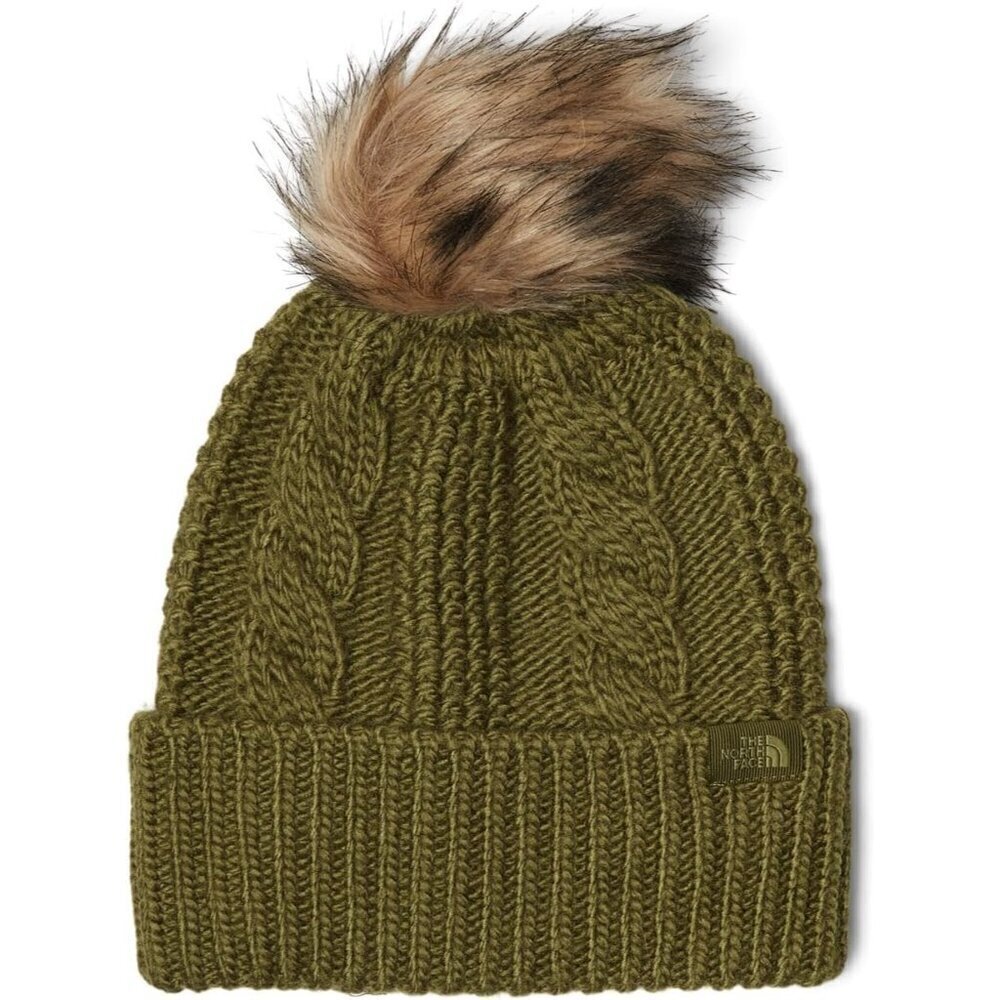 ✨ The North Face Fur Pom Beanie Women Green Oh Mega Stylish Cable Texturing Hats